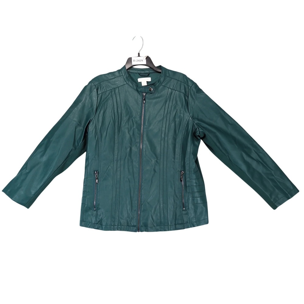 Christopher & Banks Grean Faux Leather Moto Jacket Womens XL Biker Streetwear